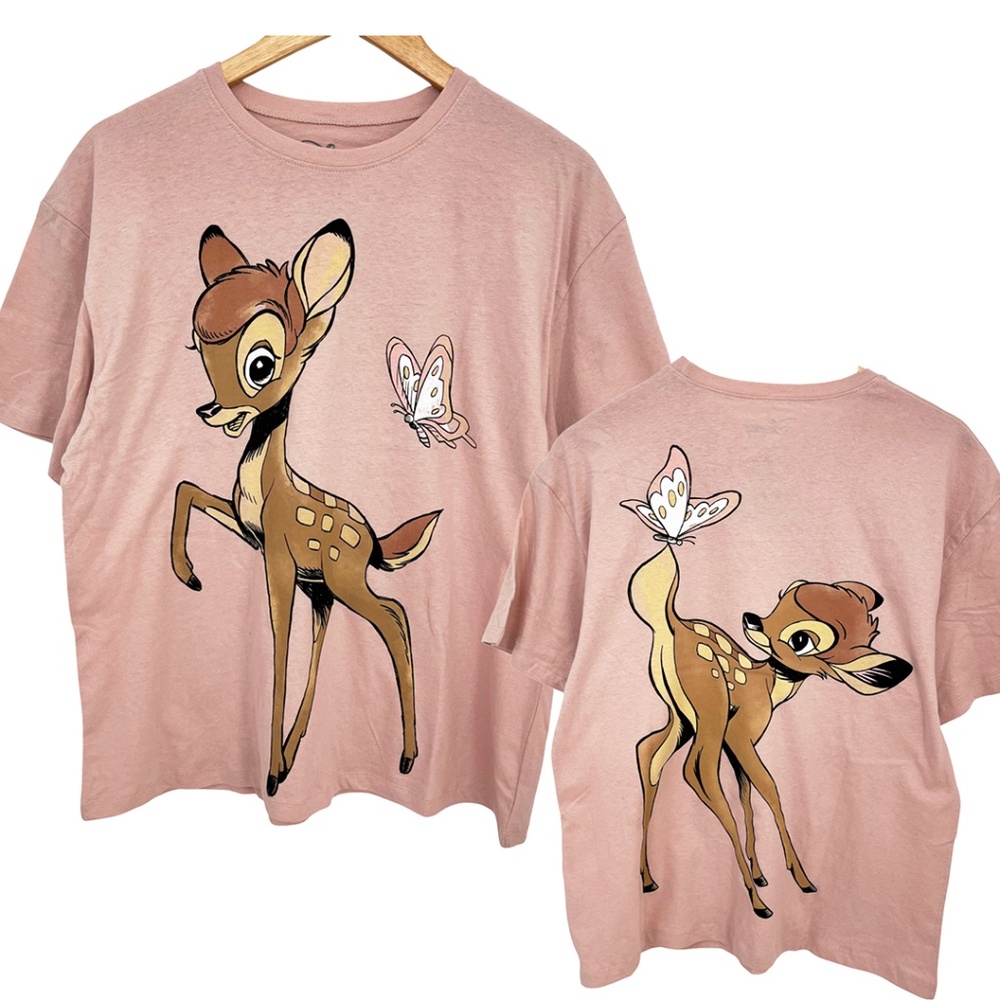 NWOT Disney Bambi & Butterfly Double-Sided Graphic T-Shirt Pink Women's Small